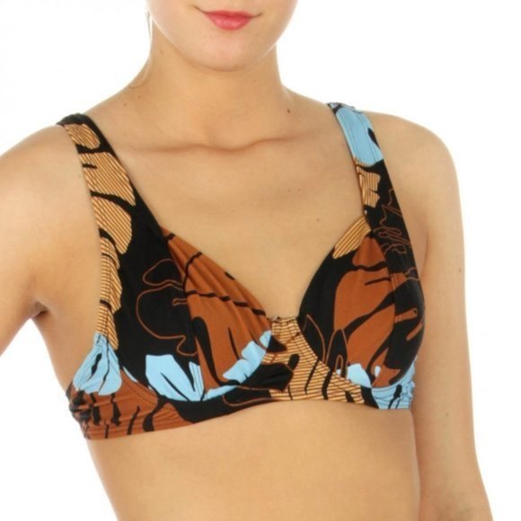 NICOLE K Swimsuit Small 2/6/8 Abstract leaves bikini swimsuit Brown/Sky - Picture 3 of 10